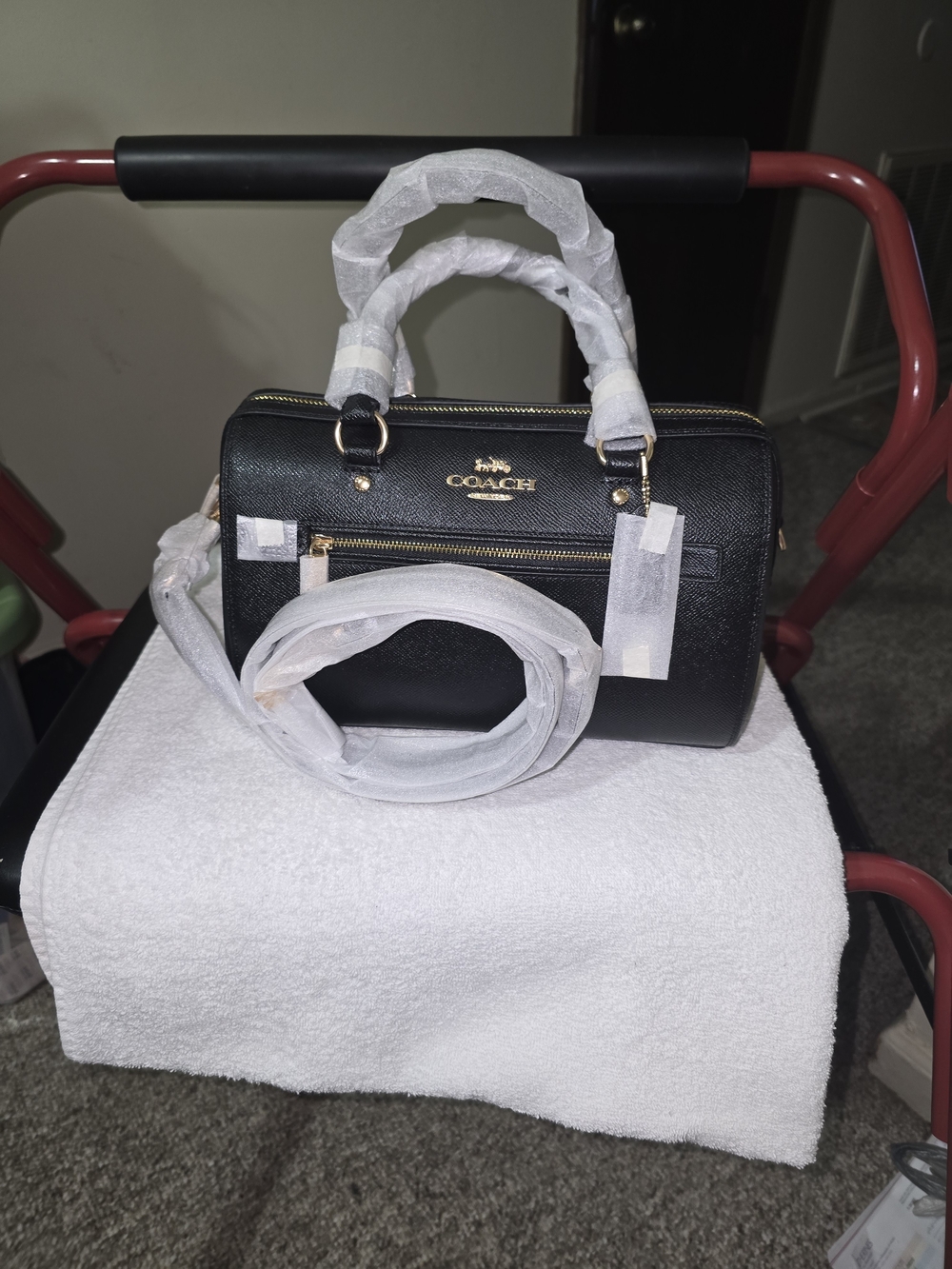 BNWT COACH ROWAN MEDIUM SIZE Black Leather Satchel with Gold-Tone Logo